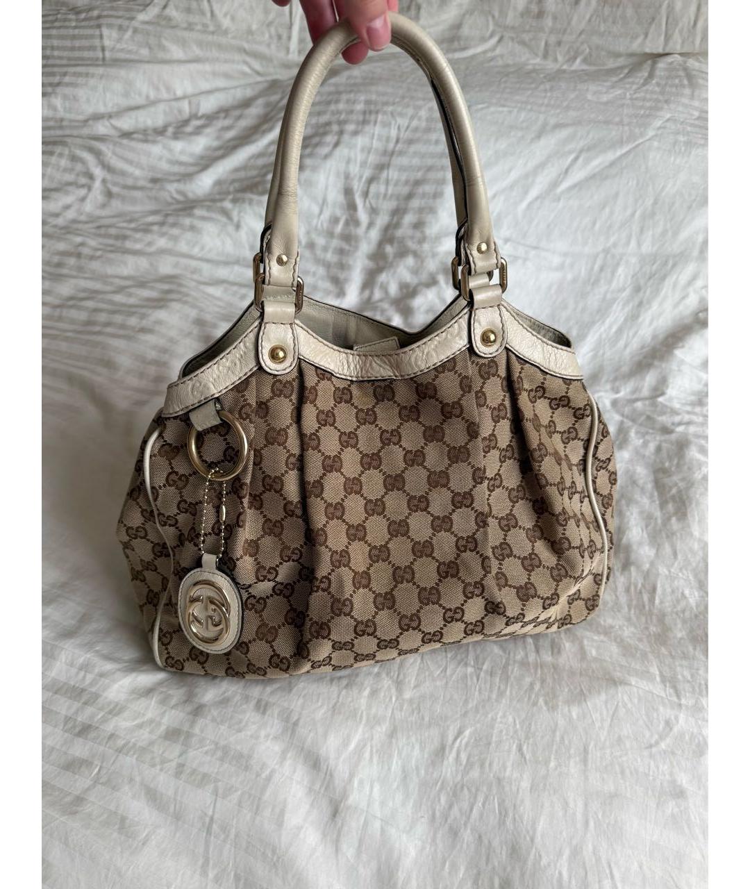 GUCCI Коричневая тканевая сумка с короткими ручками, фото 8