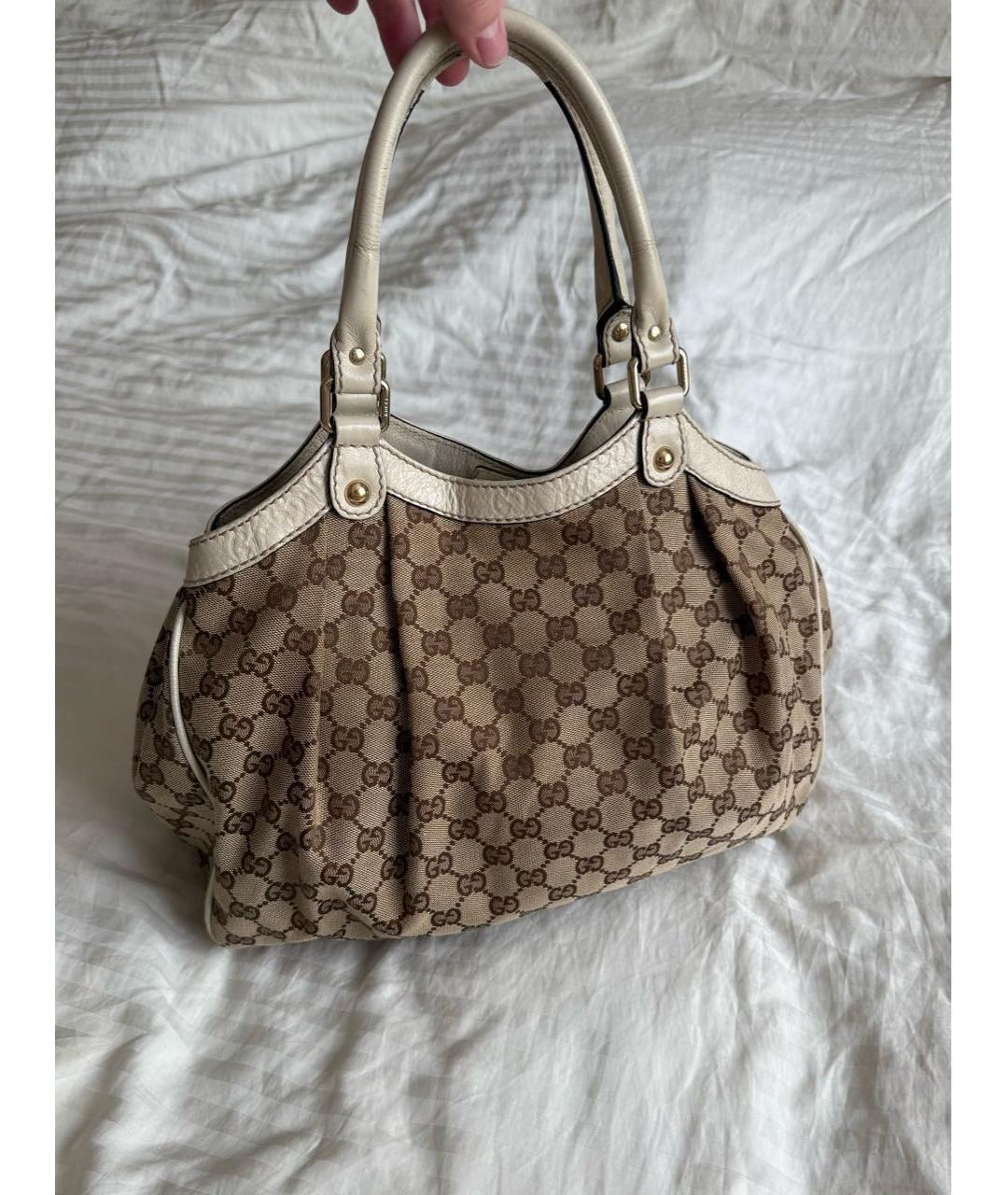 GUCCI Коричневая тканевая сумка с короткими ручками, фото 2