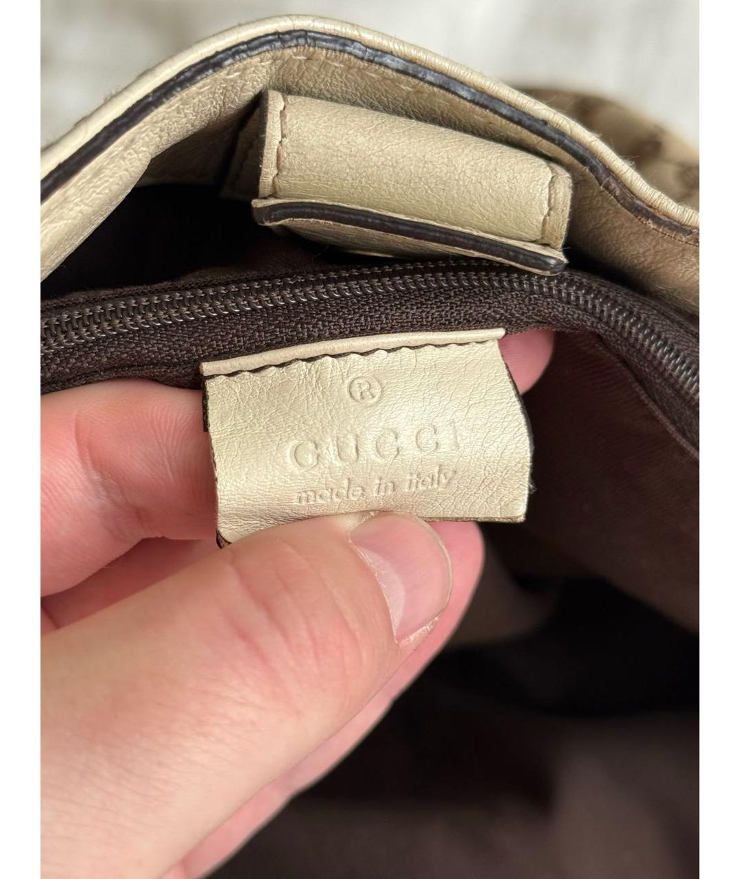 GUCCI Коричневая тканевая сумка с короткими ручками, фото 5