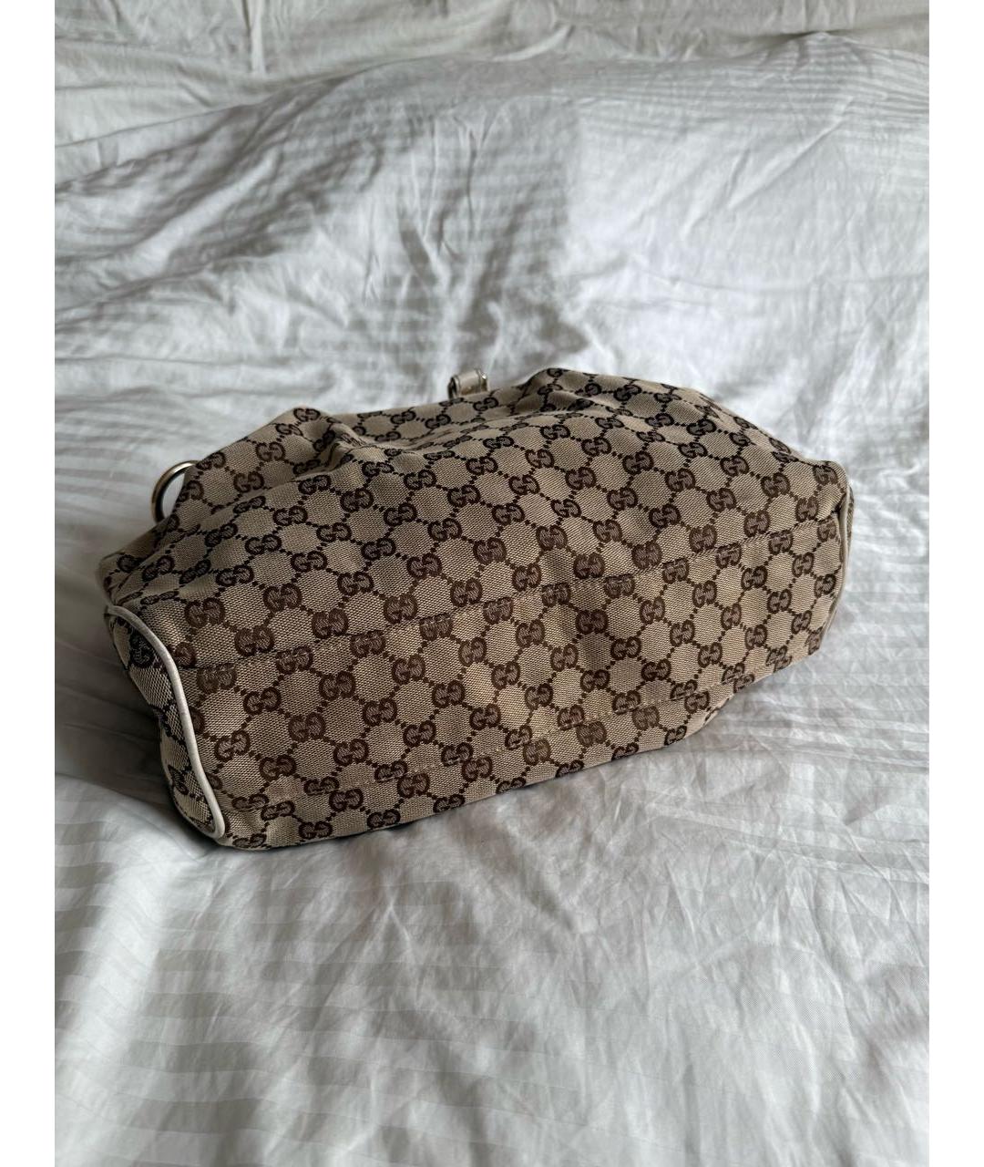 GUCCI Коричневая тканевая сумка с короткими ручками, фото 3