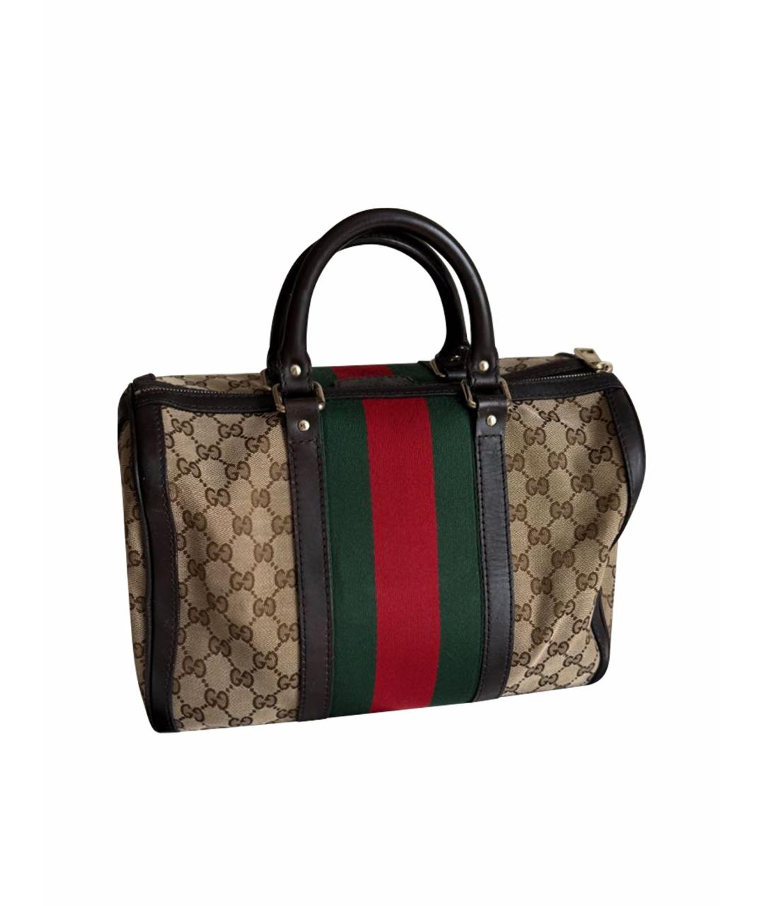 GUCCI Коричневая хлопковая сумка с короткими ручками, фото 1