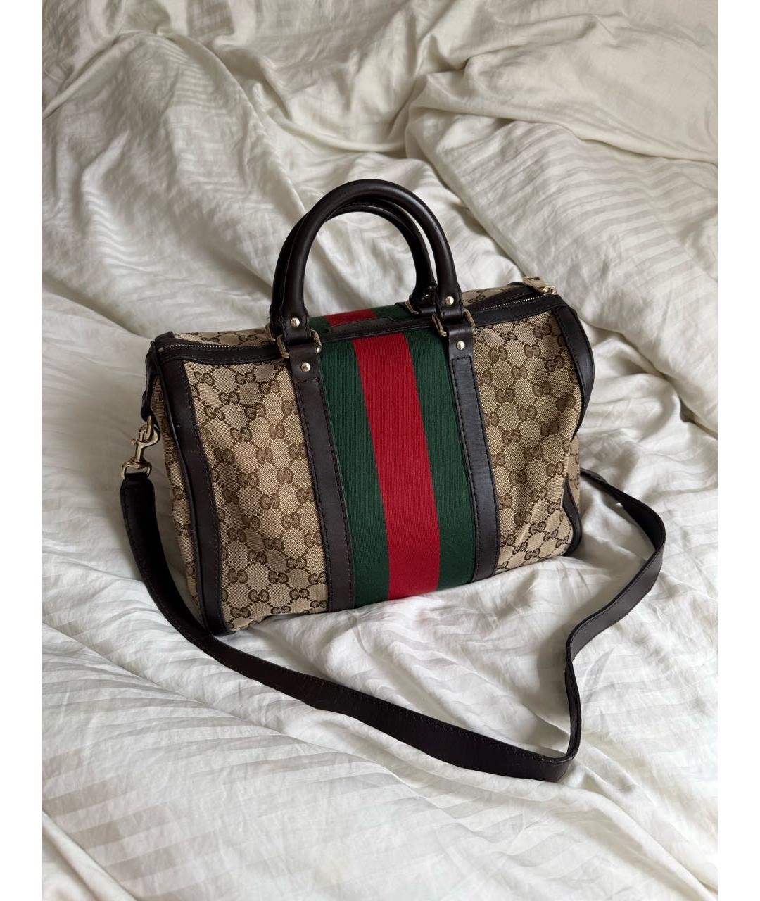 GUCCI Коричневая хлопковая сумка с короткими ручками, фото 9