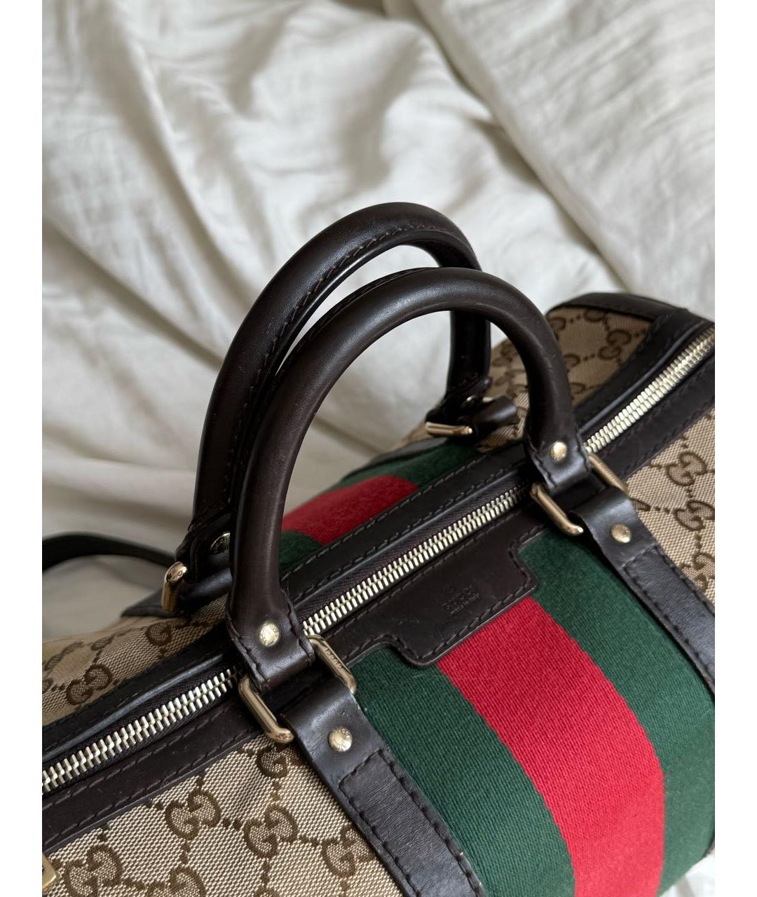 GUCCI Коричневая хлопковая сумка с короткими ручками, фото 4