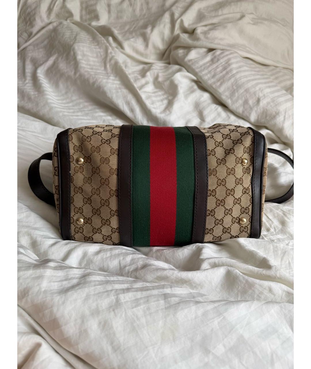 GUCCI Коричневая хлопковая сумка с короткими ручками, фото 3