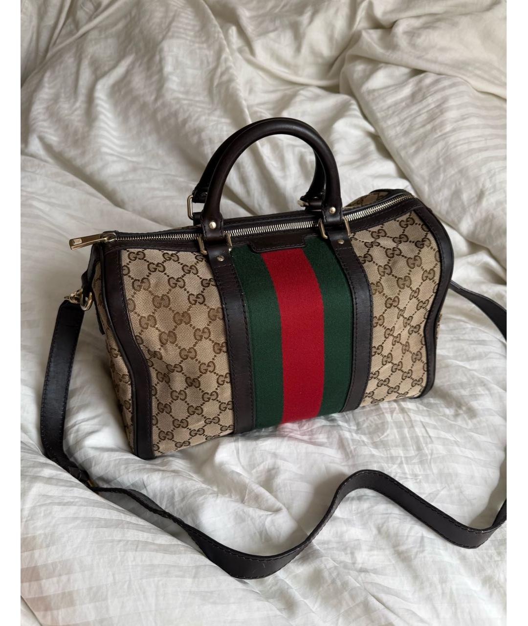 GUCCI Коричневая хлопковая сумка с короткими ручками, фото 2