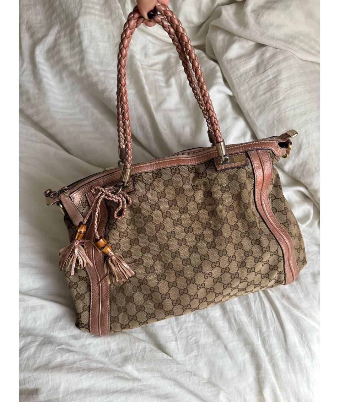 GUCCI Коричневая тканевая сумка с короткими ручками, фото 8