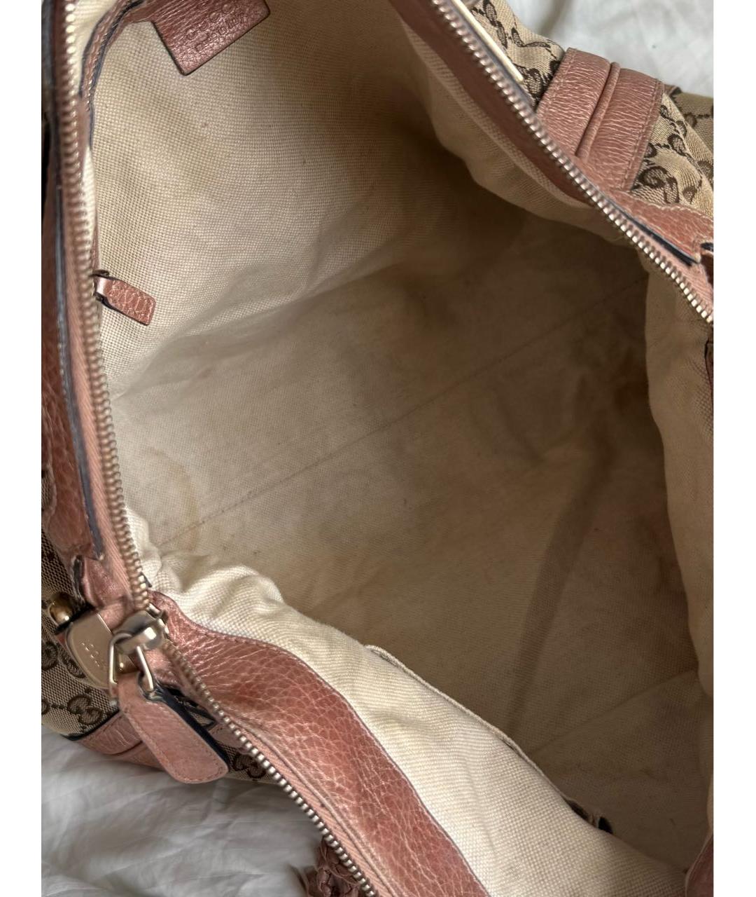 GUCCI Коричневая тканевая сумка с короткими ручками, фото 5