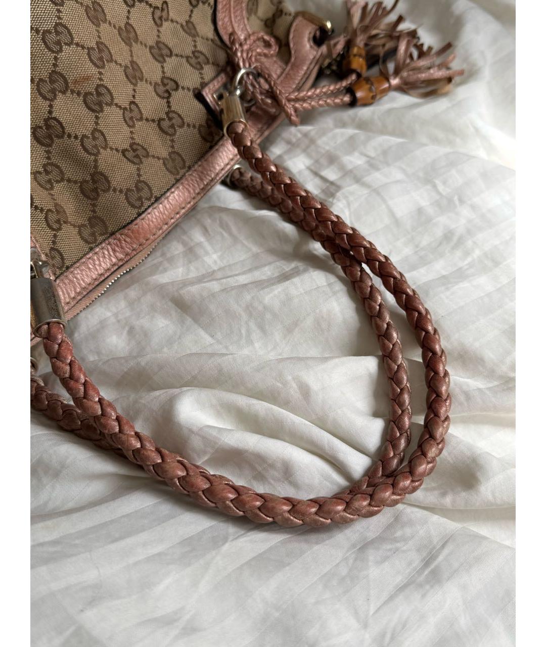 GUCCI Коричневая тканевая сумка с короткими ручками, фото 4
