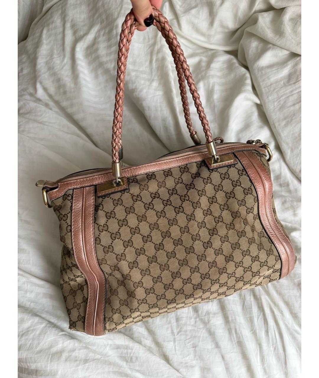 GUCCI Коричневая тканевая сумка с короткими ручками, фото 2