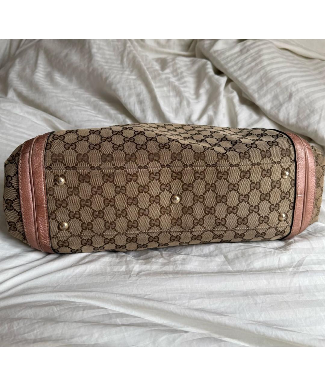 GUCCI Коричневая тканевая сумка с короткими ручками, фото 3