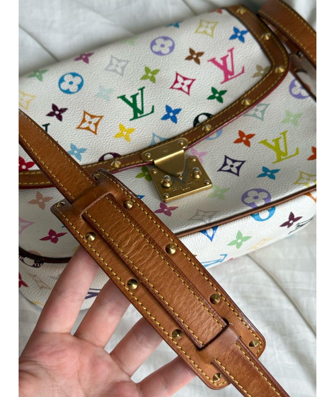 LOUIS VUITTON Белая сумка через плечо из канвы, фото 5