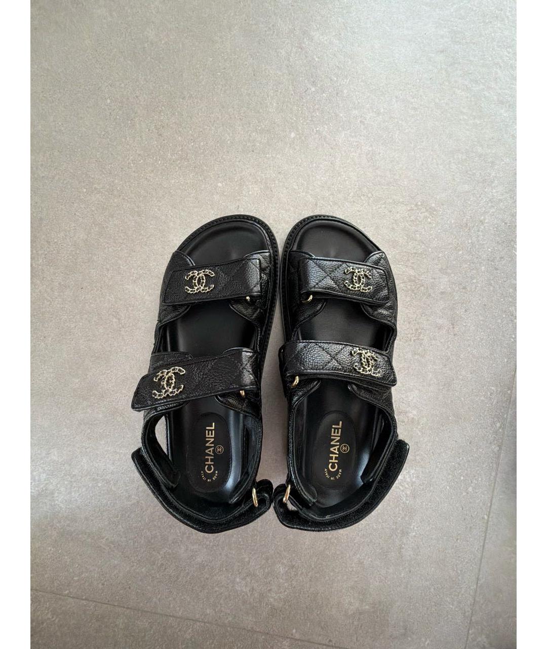 CHANEL Черные кожаные сандалии, фото 3