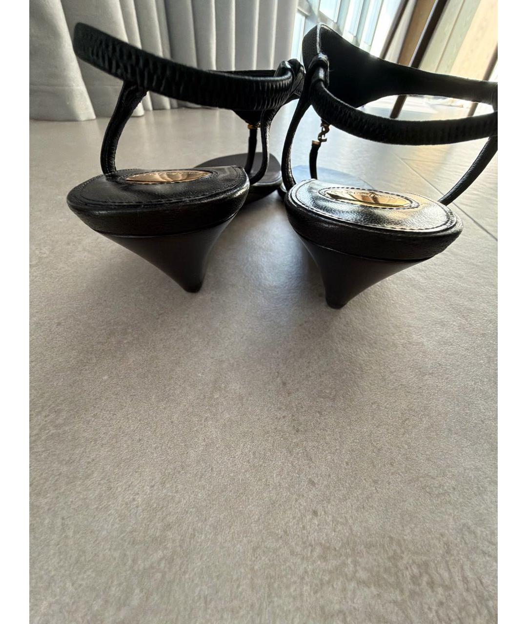 SAINT LAURENT Черные кожаные босоножки, фото 4