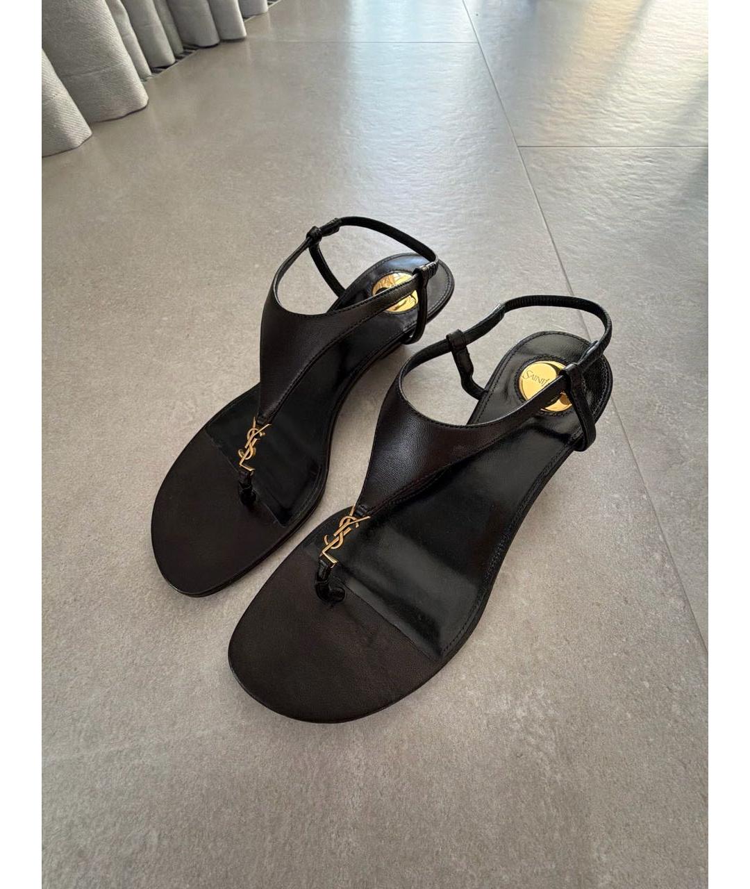 SAINT LAURENT Черные кожаные босоножки, фото 2