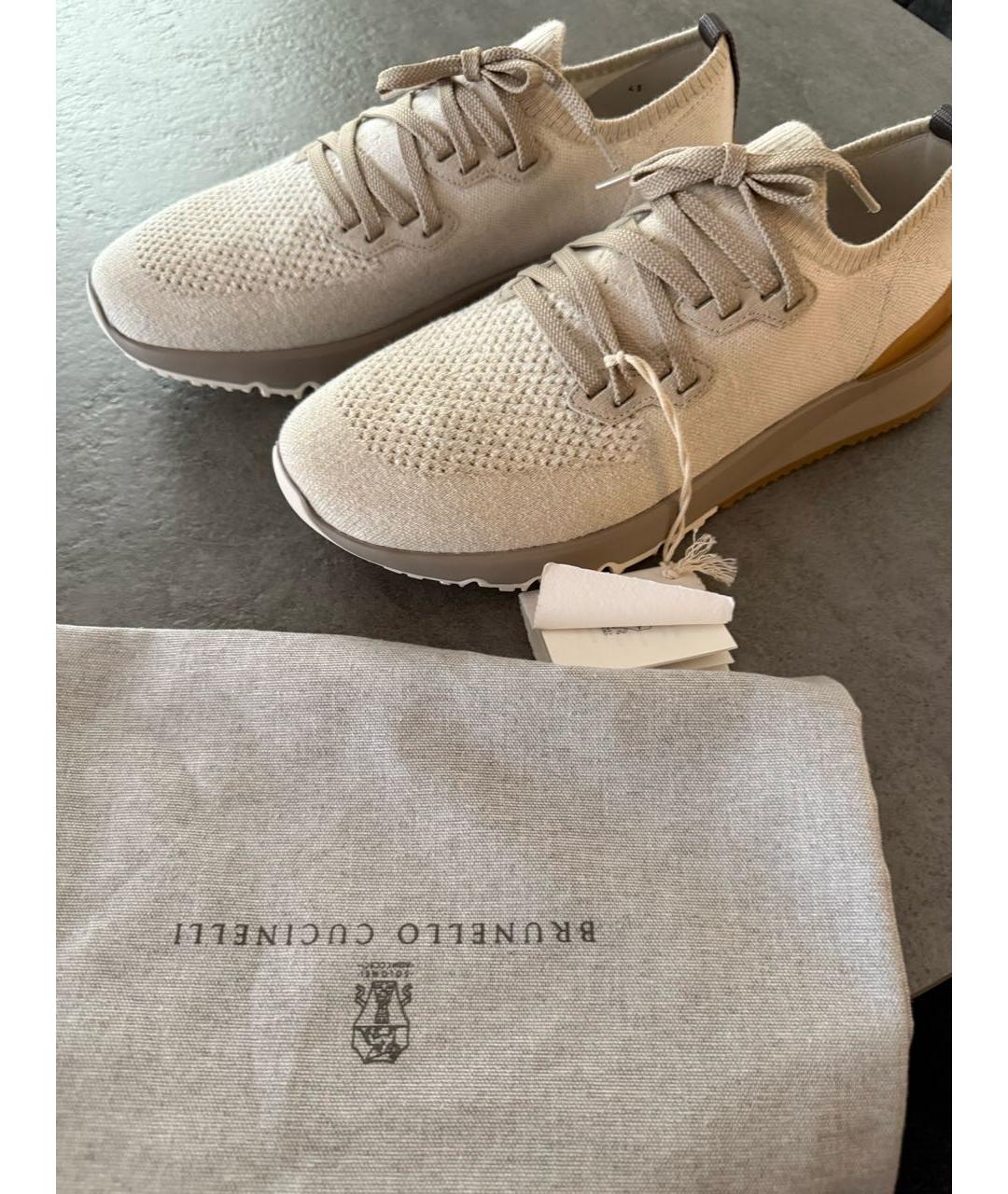 BRUNELLO CUCINELLI Бежевые текстильные низкие кроссовки / кеды, фото 2