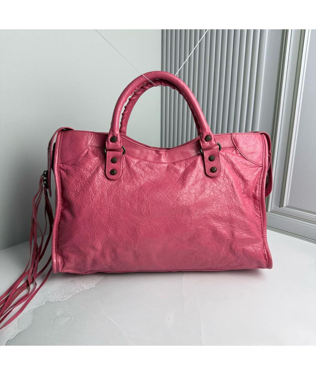BALENCIAGA Розовая кожаная сумка с короткими ручками, фото 4