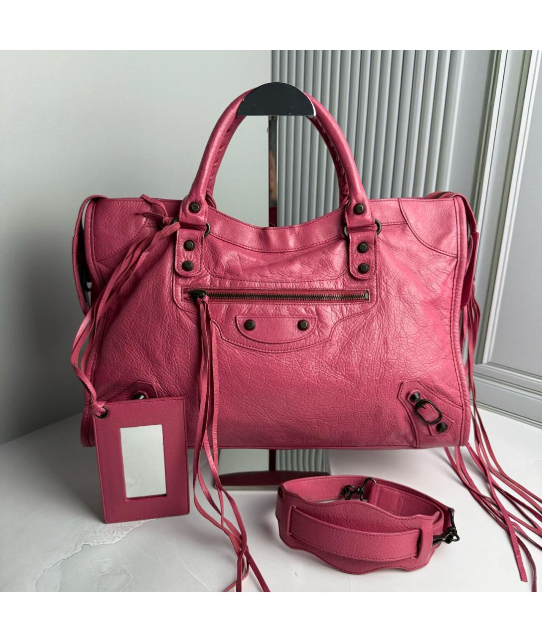 BALENCIAGA Розовая кожаная сумка с короткими ручками, фото 9