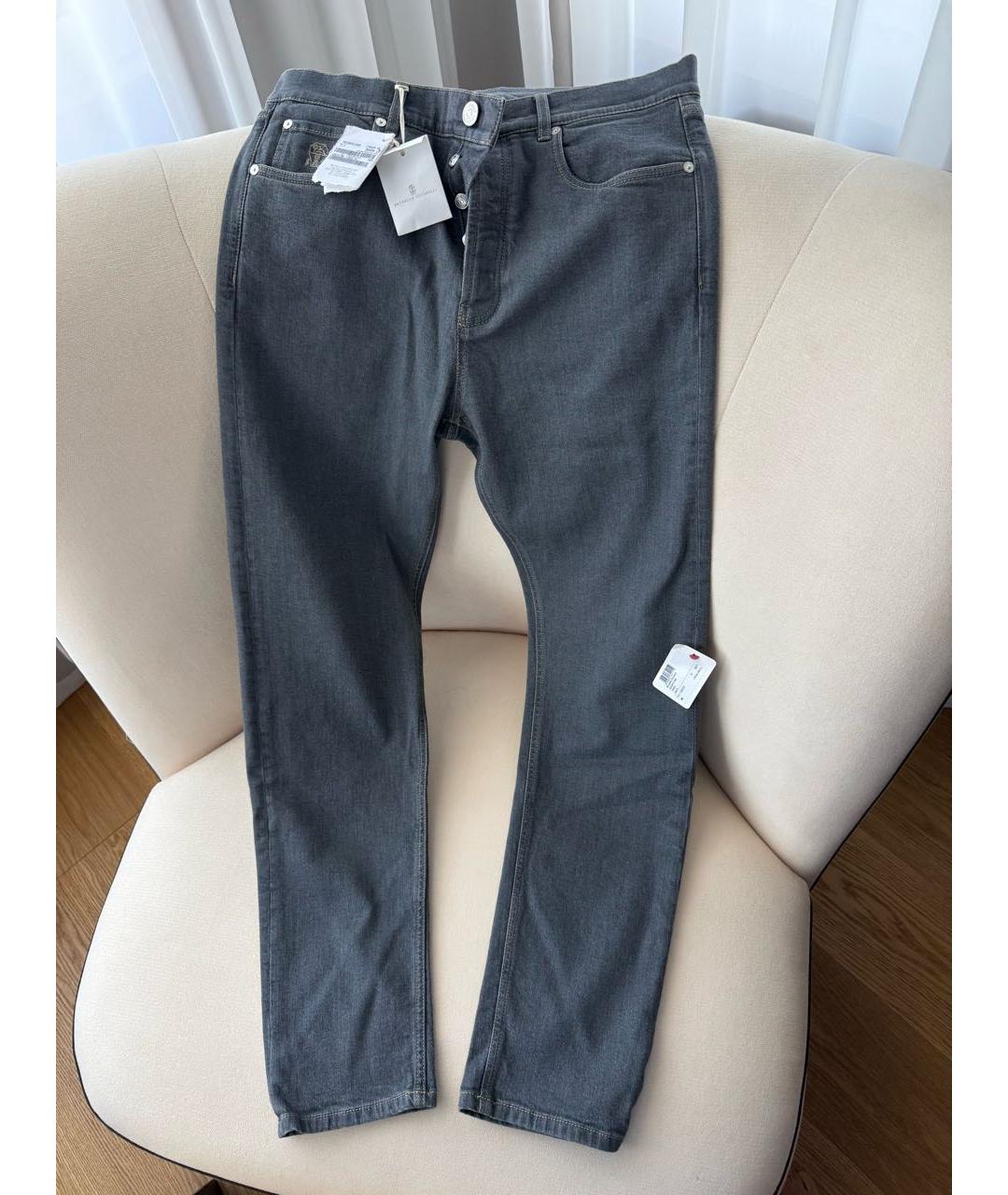 BRUNELLO CUCINELLI Серые хлопковые прямые джинсы, фото 3