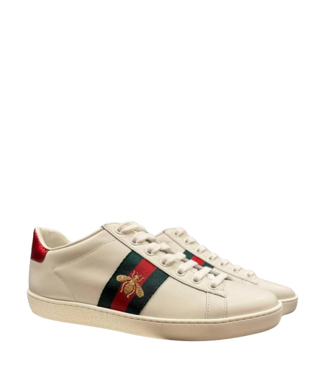 GUCCI Белые кожаные кеды, фото 1