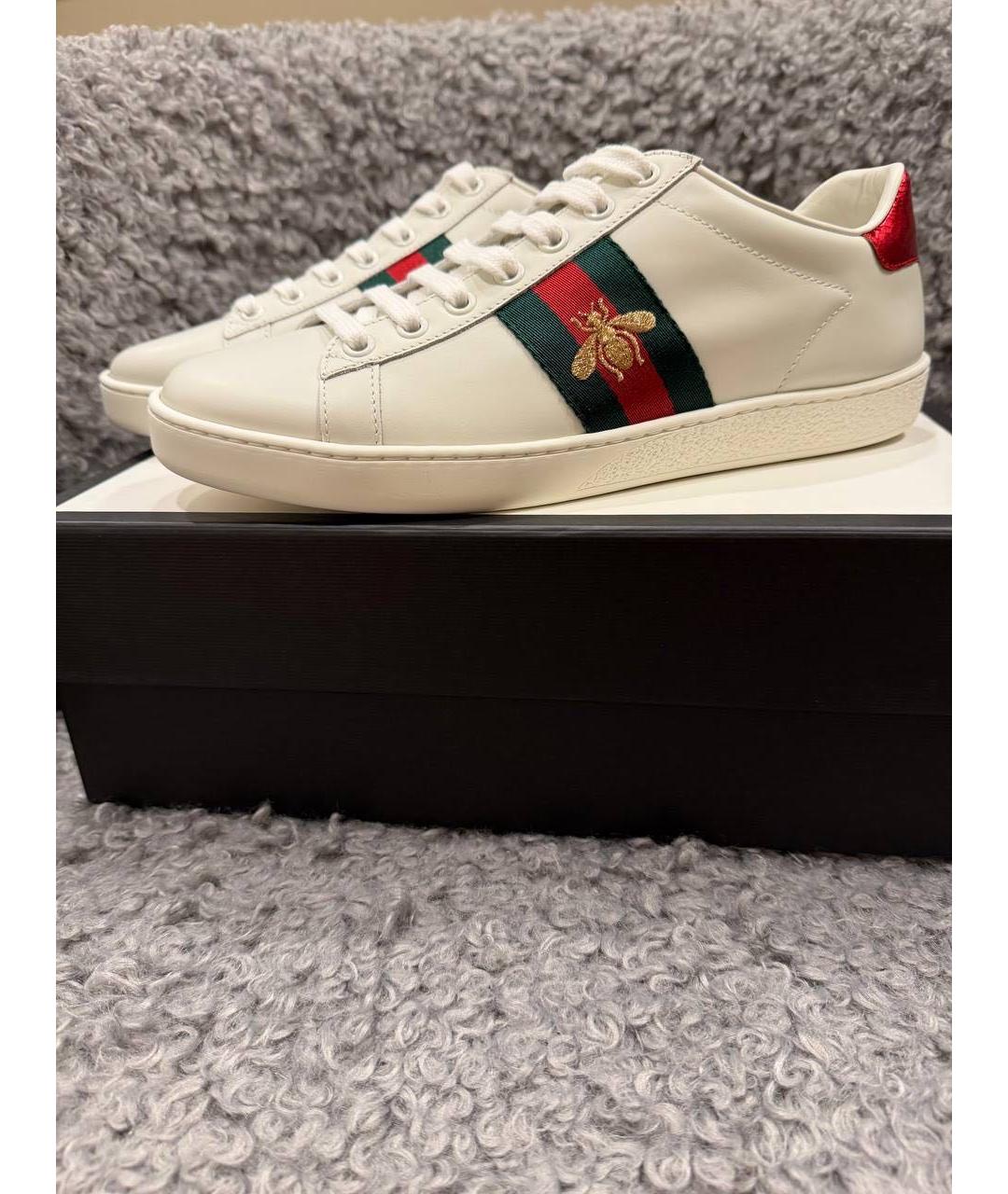 GUCCI Белые кожаные кеды, фото 6