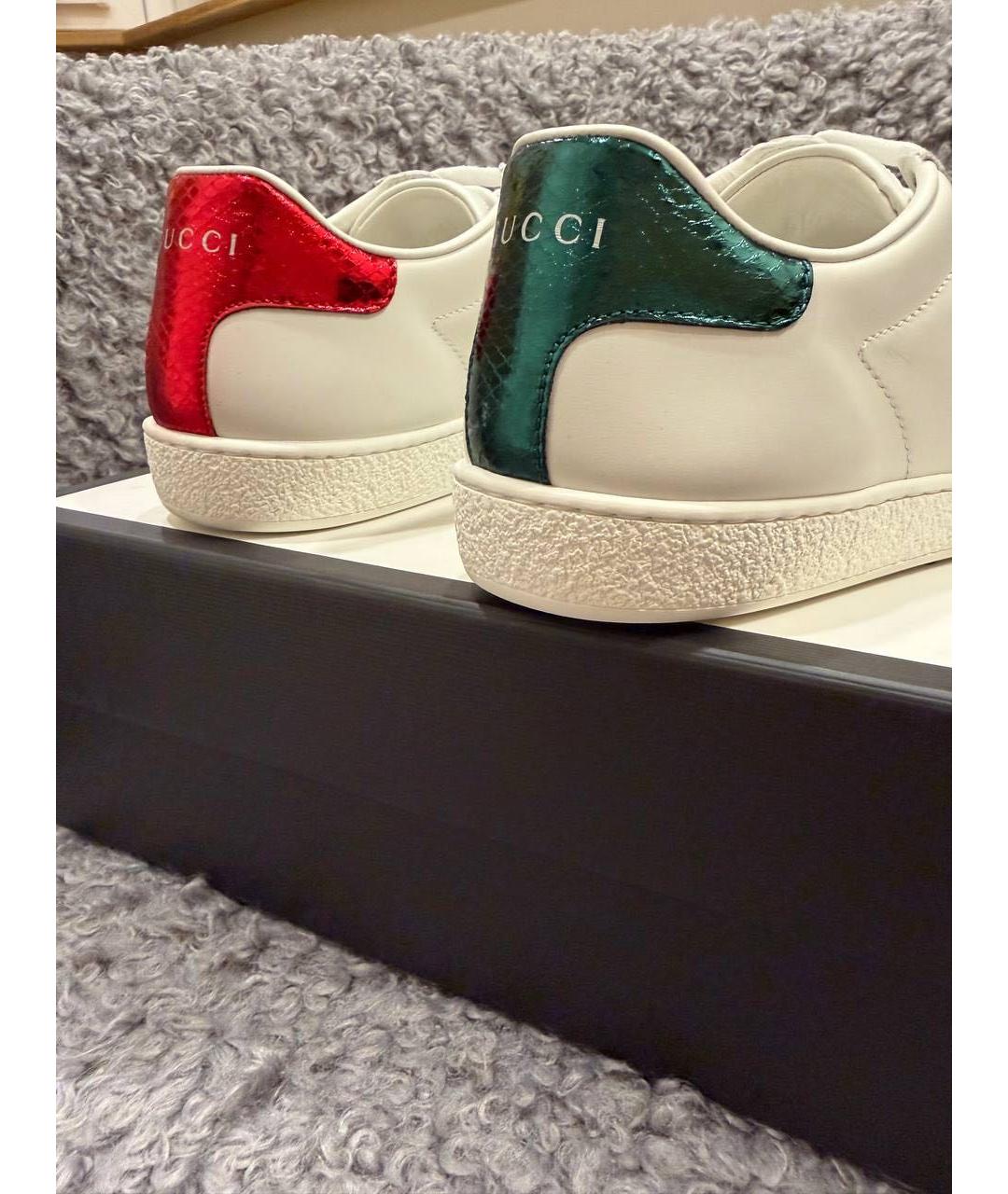GUCCI Белые кожаные кеды, фото 4
