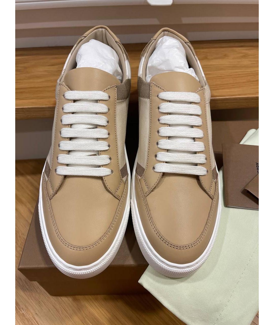 BURBERRY Бежевые кожаные кеды, фото 2