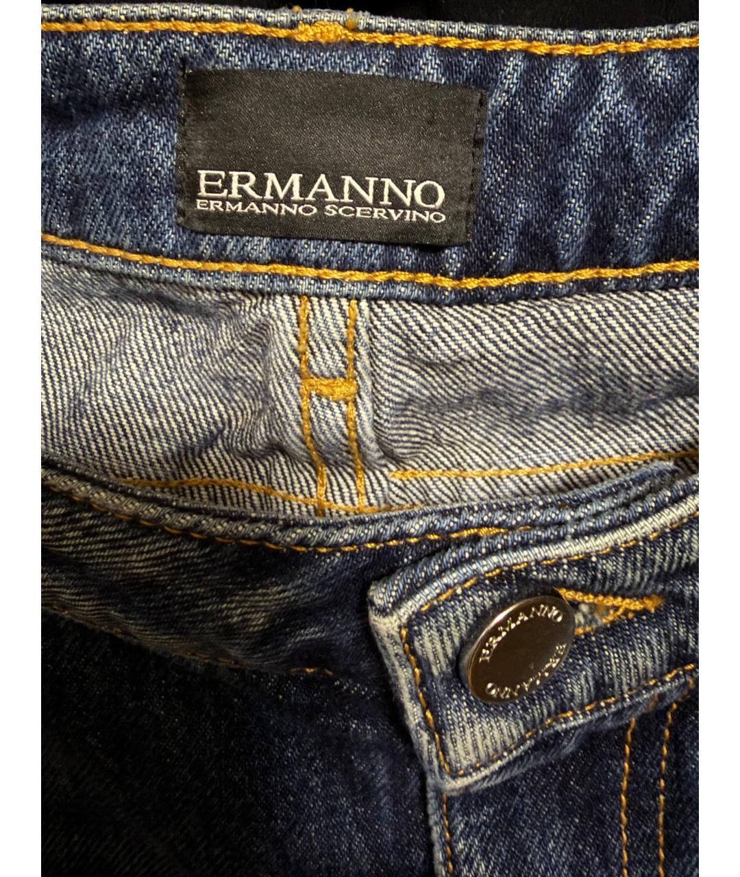 ERMANNO SCERVINO Синие хлопко-эластановые прямые джинсы, фото 3