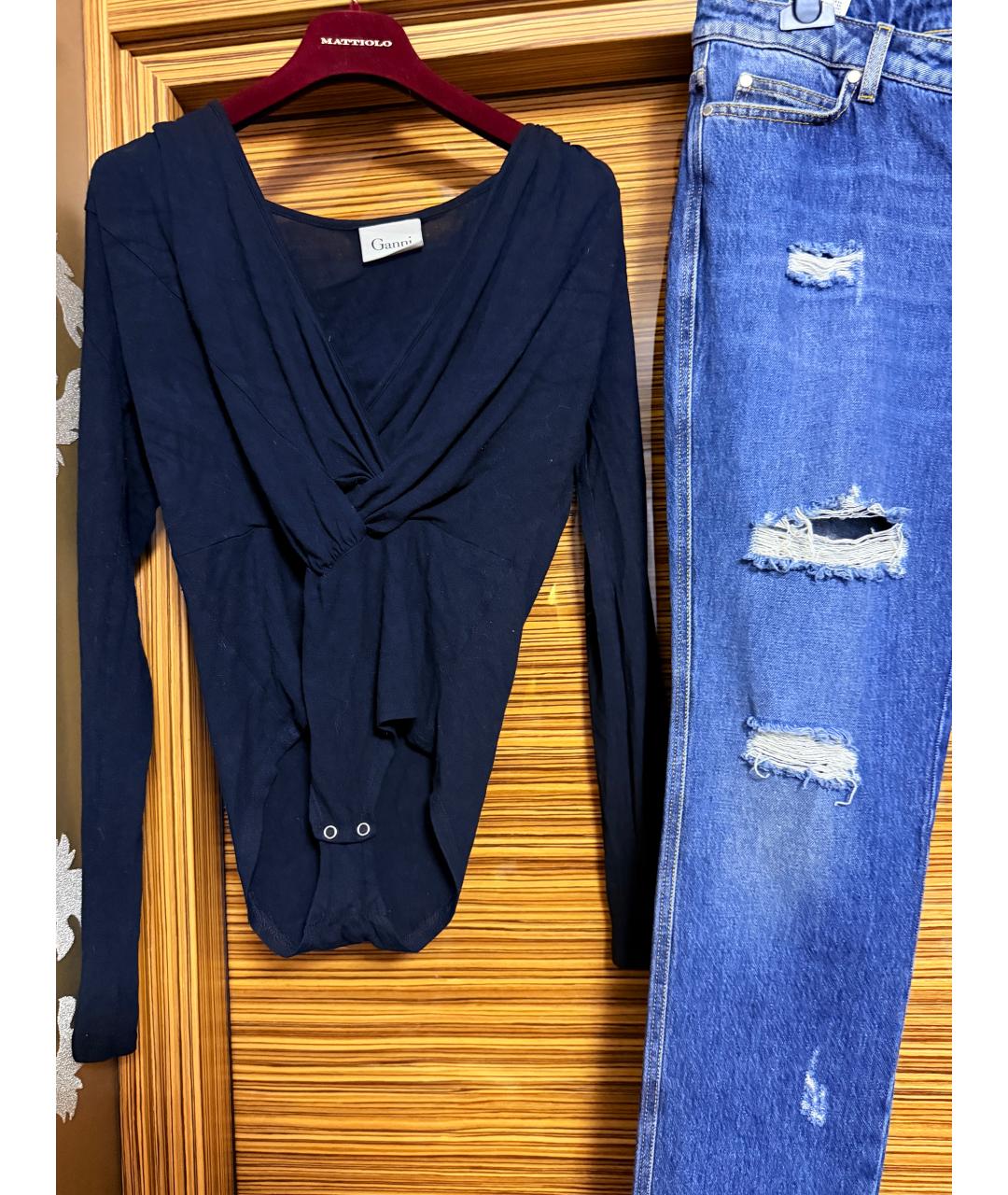ERMANNO SCERVINO Синие хлопко-эластановые прямые джинсы, фото 5