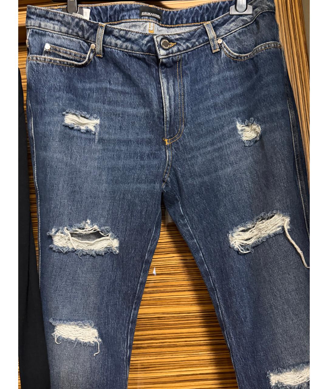 ERMANNO SCERVINO Синие хлопко-эластановые прямые джинсы, фото 4