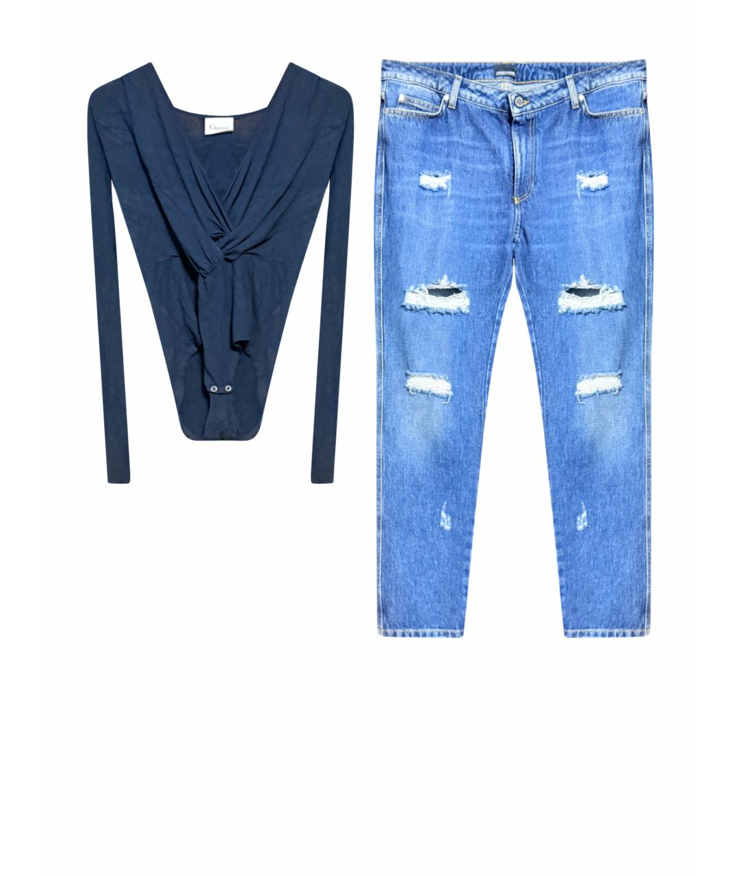 ERMANNO SCERVINO Синие хлопко-эластановые прямые джинсы, фото 1
