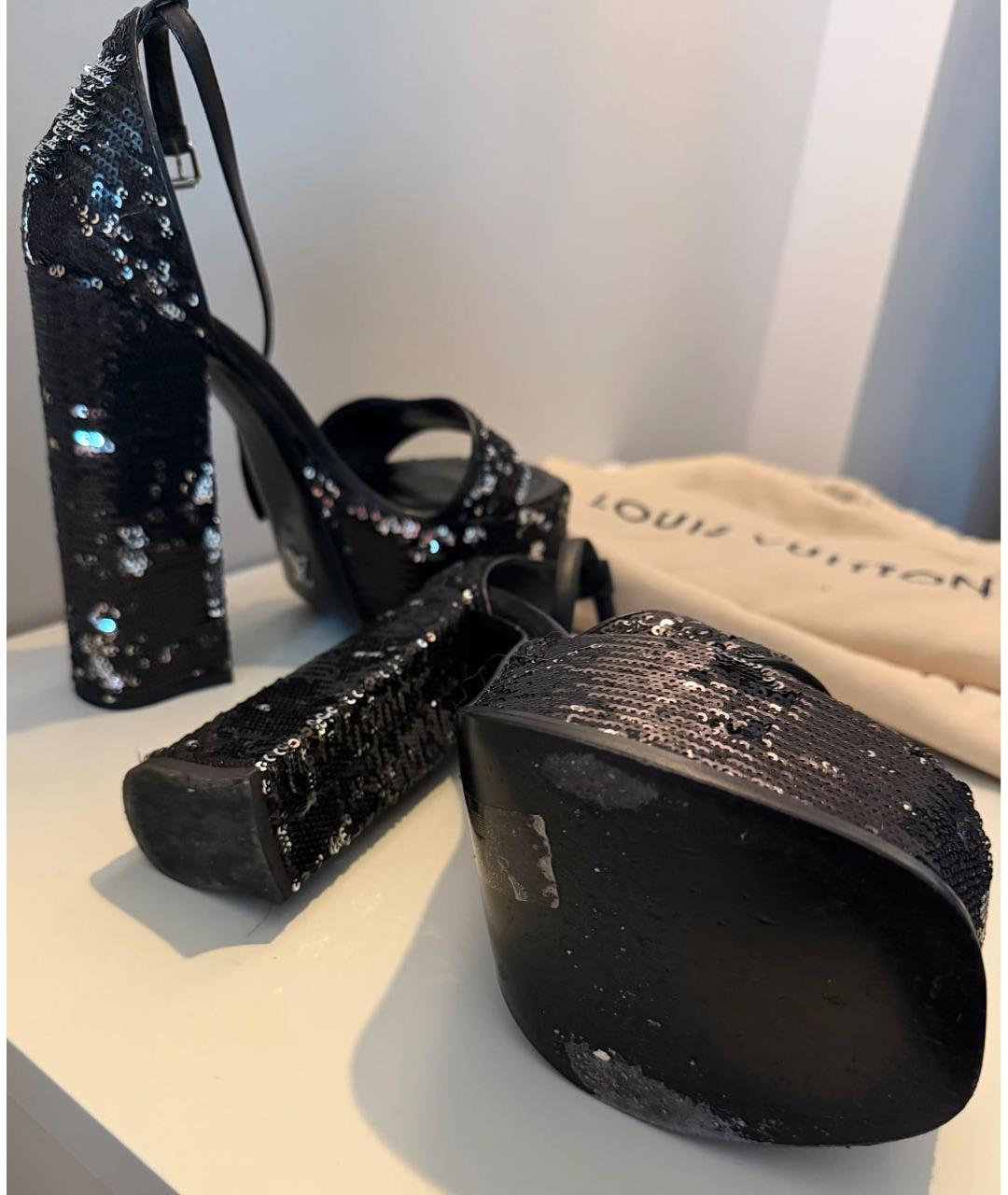 LOUIS VUITTON Черные кожаные босоножки, фото 4