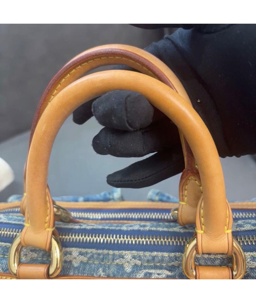 LOUIS VUITTON Голубая тканевая сумка с короткими ручками, фото 6