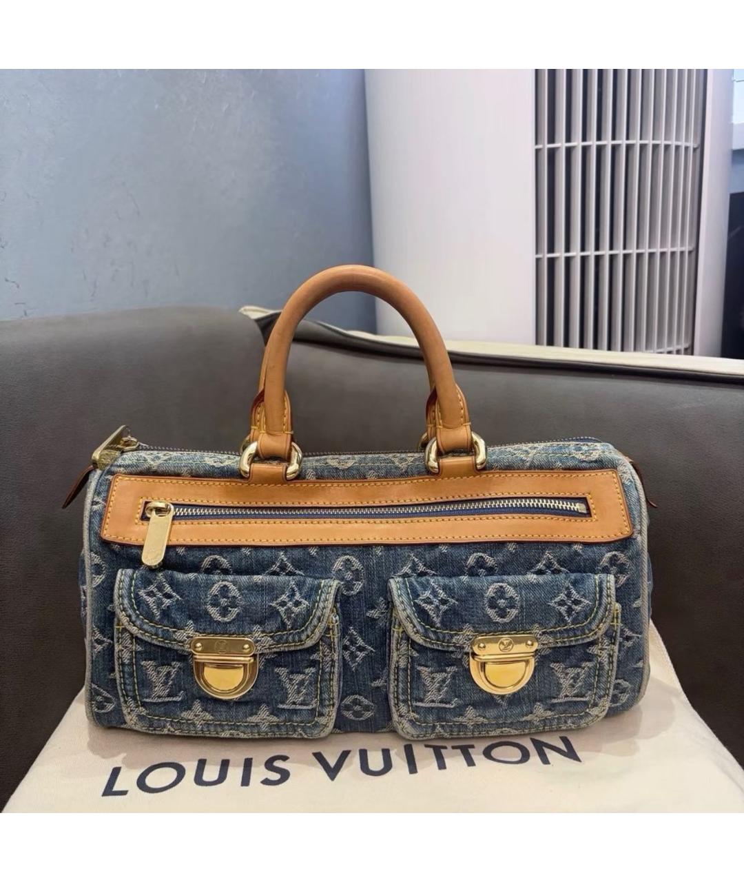 LOUIS VUITTON Голубая тканевая сумка с короткими ручками, фото 9