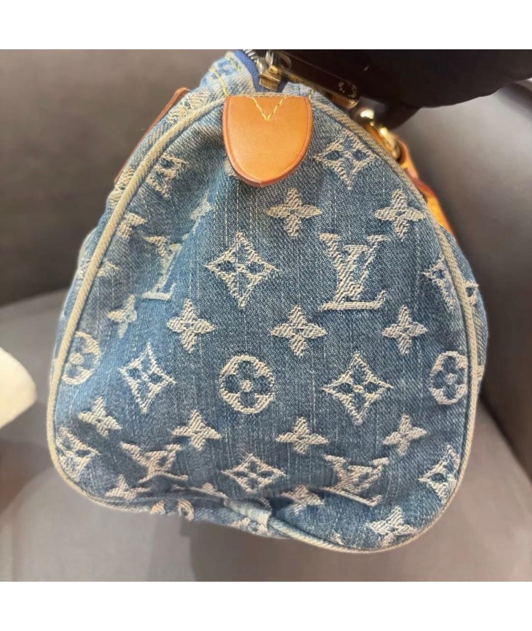 LOUIS VUITTON Голубая тканевая сумка с короткими ручками, фото 8