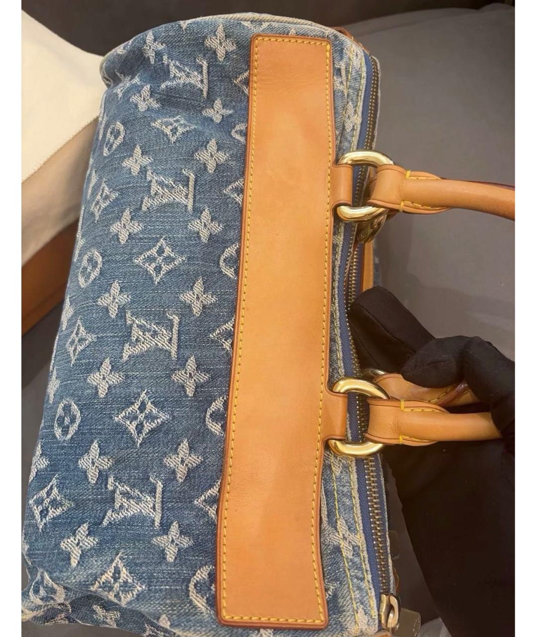 LOUIS VUITTON Голубая тканевая сумка с короткими ручками, фото 3