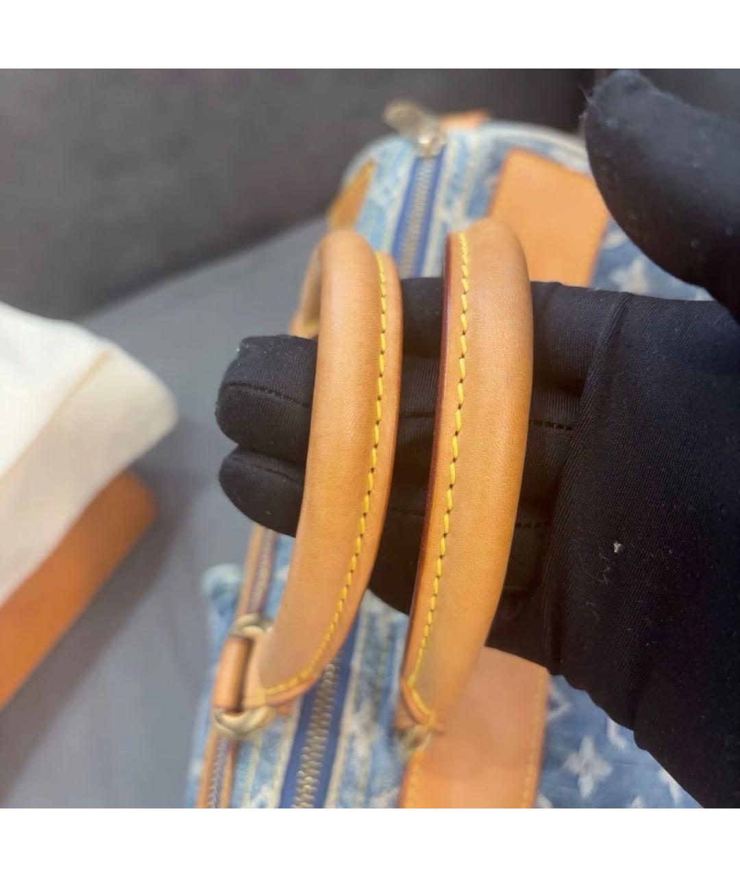 LOUIS VUITTON Голубая тканевая сумка с короткими ручками, фото 2