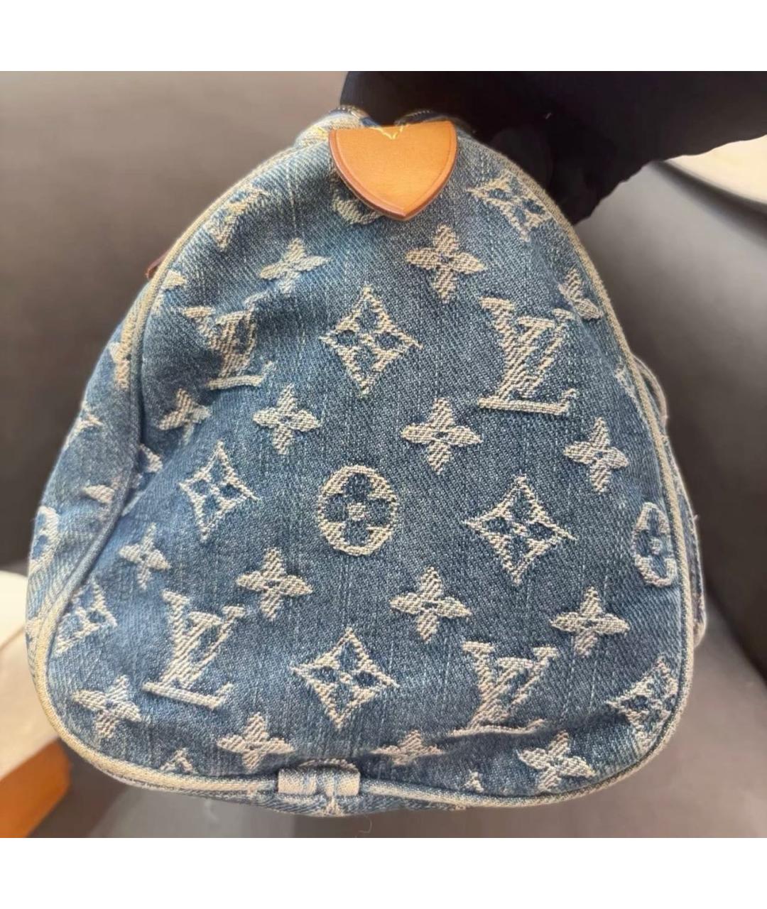 LOUIS VUITTON Голубая тканевая сумка с короткими ручками, фото 7