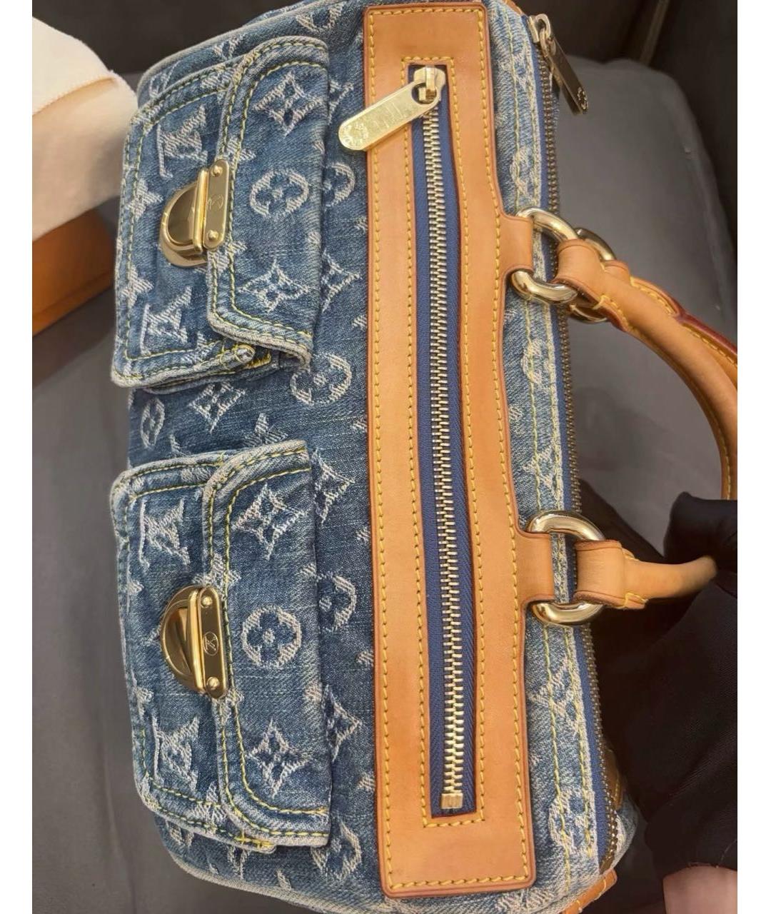 LOUIS VUITTON Голубая тканевая сумка с короткими ручками, фото 4
