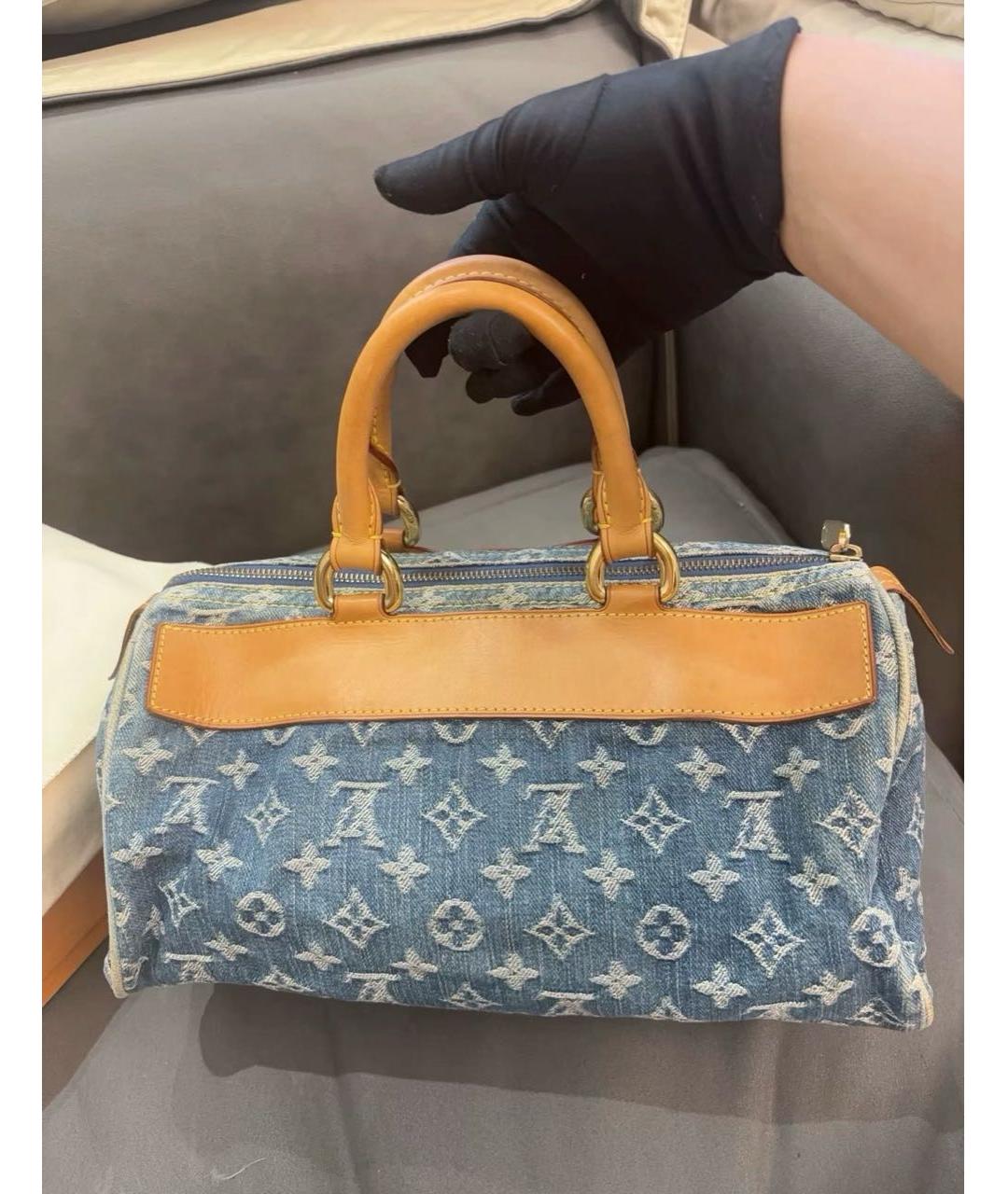 LOUIS VUITTON Голубая тканевая сумка с короткими ручками, фото 5