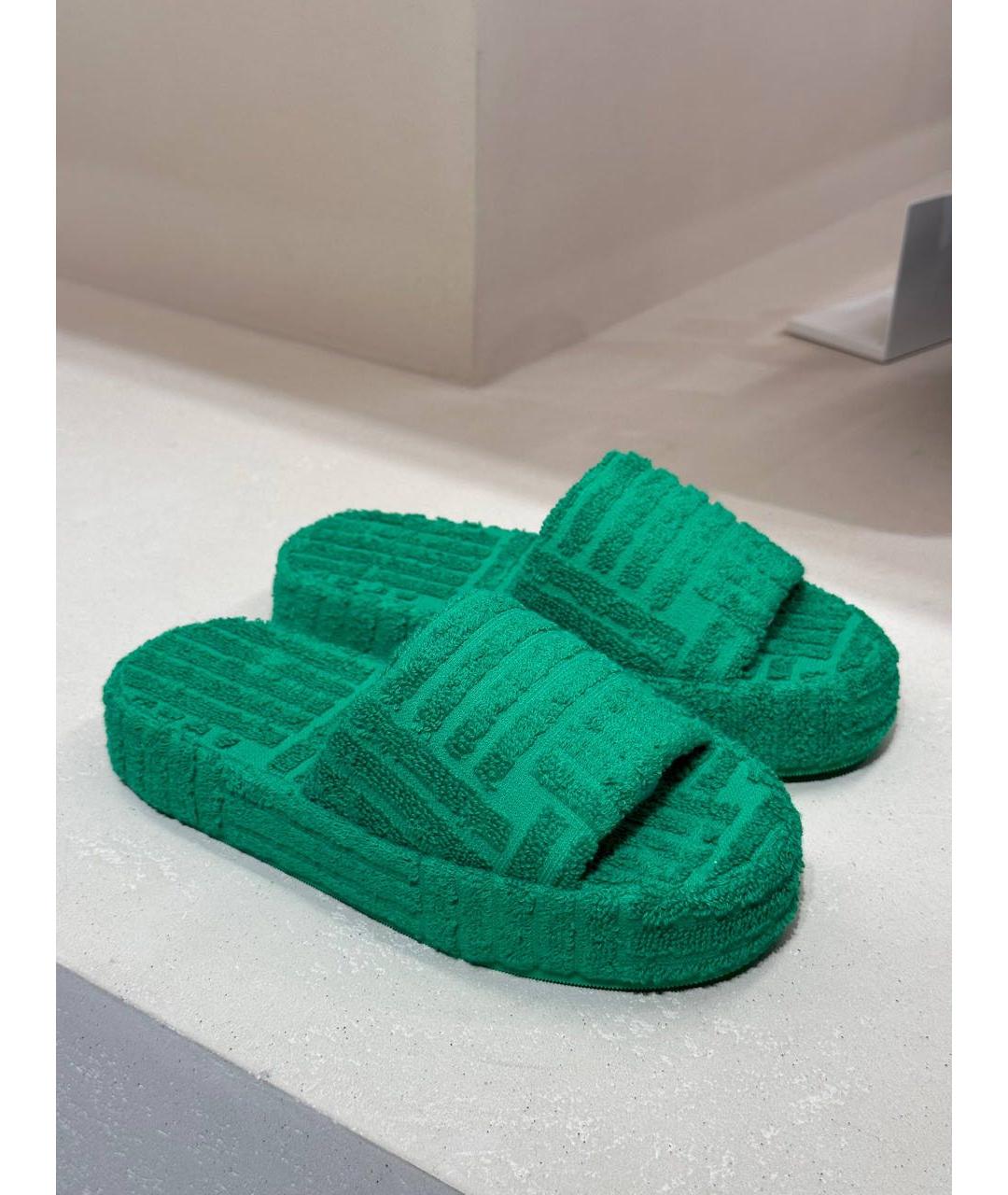 BOTTEGA VENETA Зеленые текстильные шлепанцы, фото 3