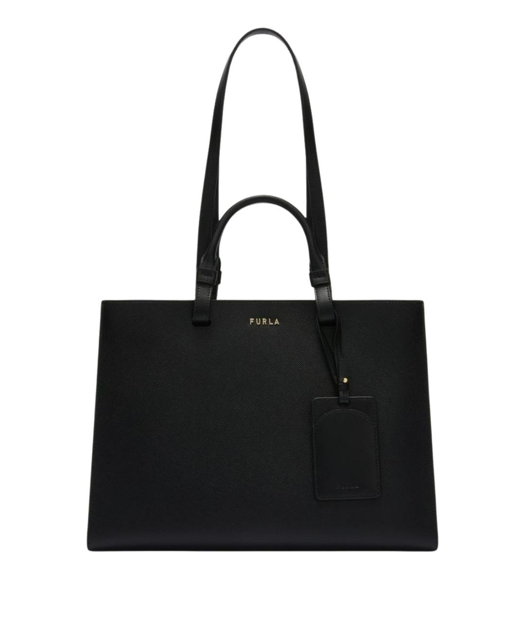FURLA Черная кожаная сумка тоут, фото 1