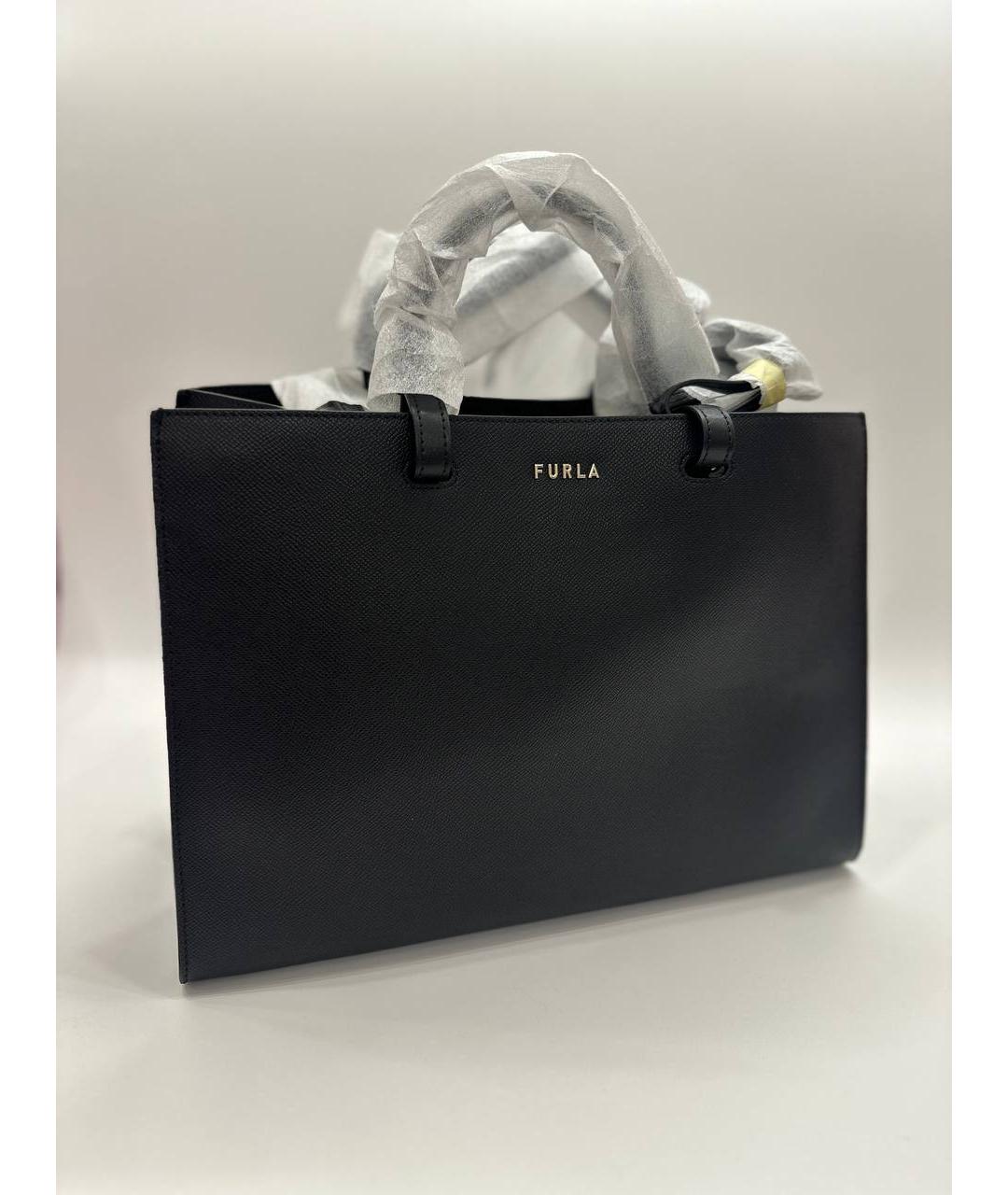 FURLA Черная кожаная сумка тоут, фото 5