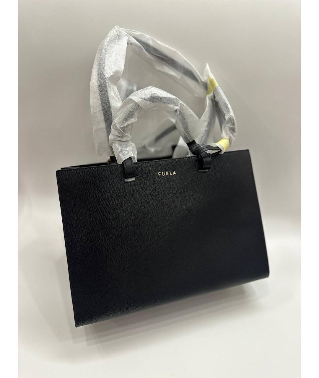 FURLA Черная кожаная сумка тоут, фото 9