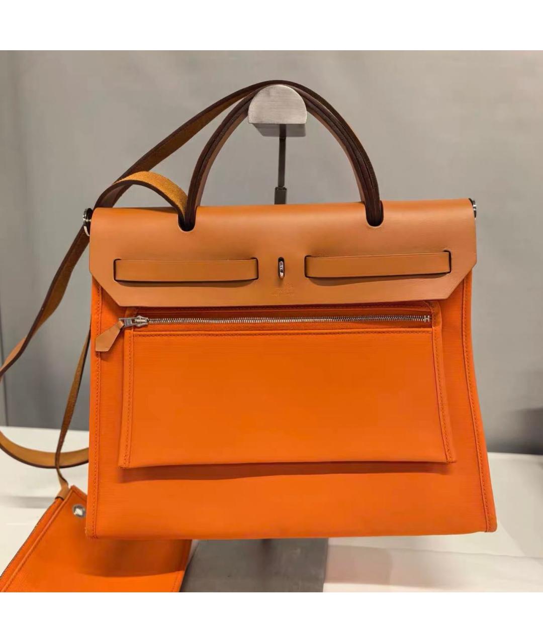HERMES Оранжевая кожаная сумка через плечо, фото 2
