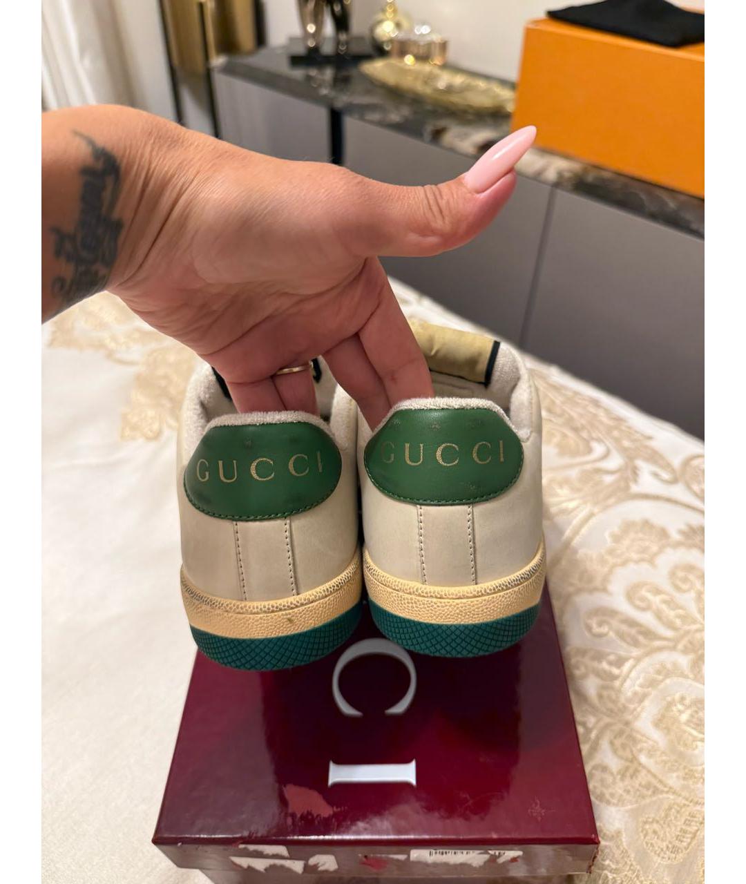 GUCCI Зеленые кожаные кеды, фото 4