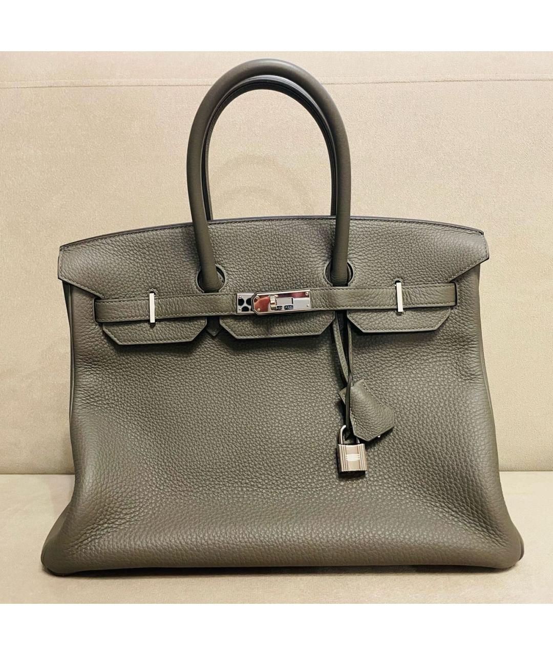 HERMES Антрацитовая кожаная сумка с короткими ручками, фото 9