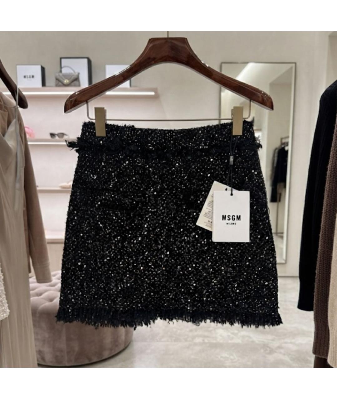 MSGM Черная твидовая юбка мини, фото 2