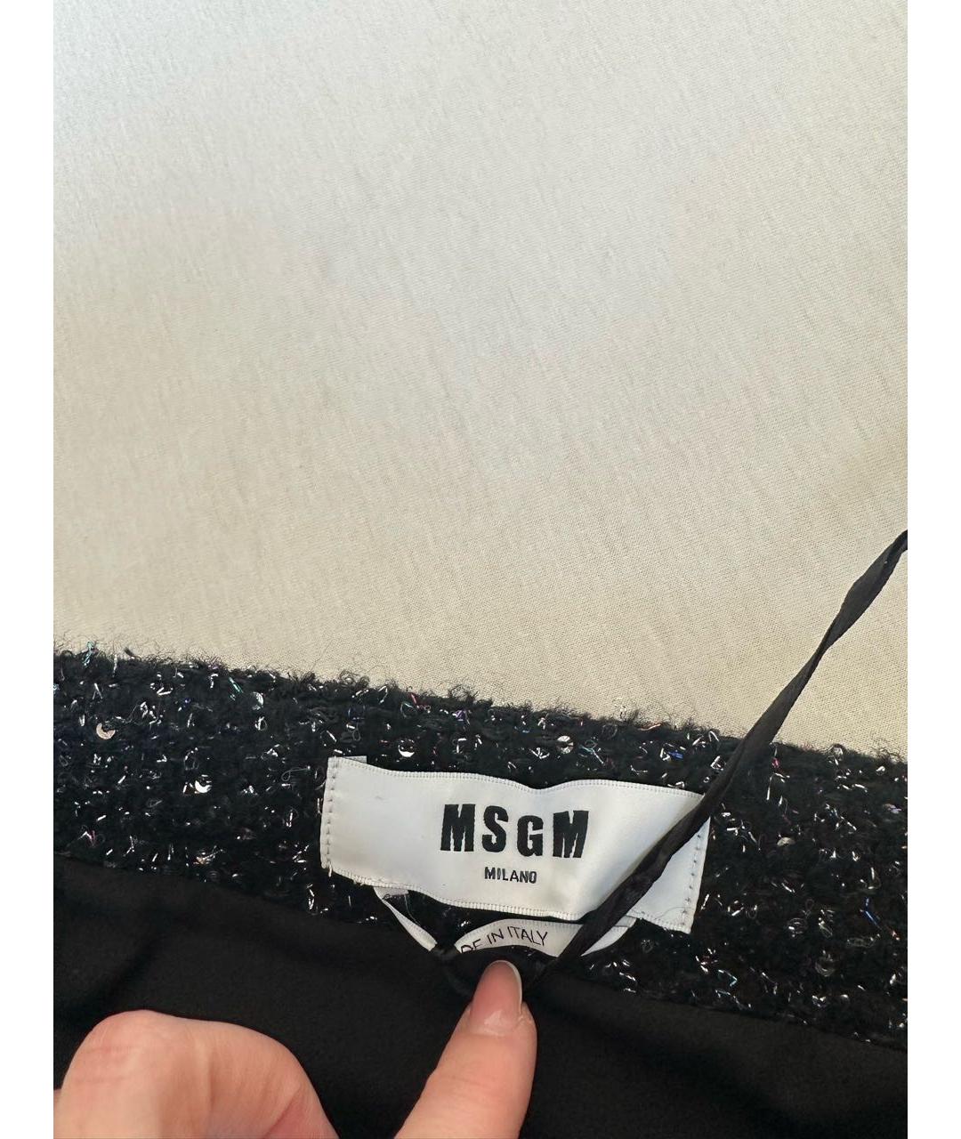 MSGM Черная твидовая юбка мини, фото 4