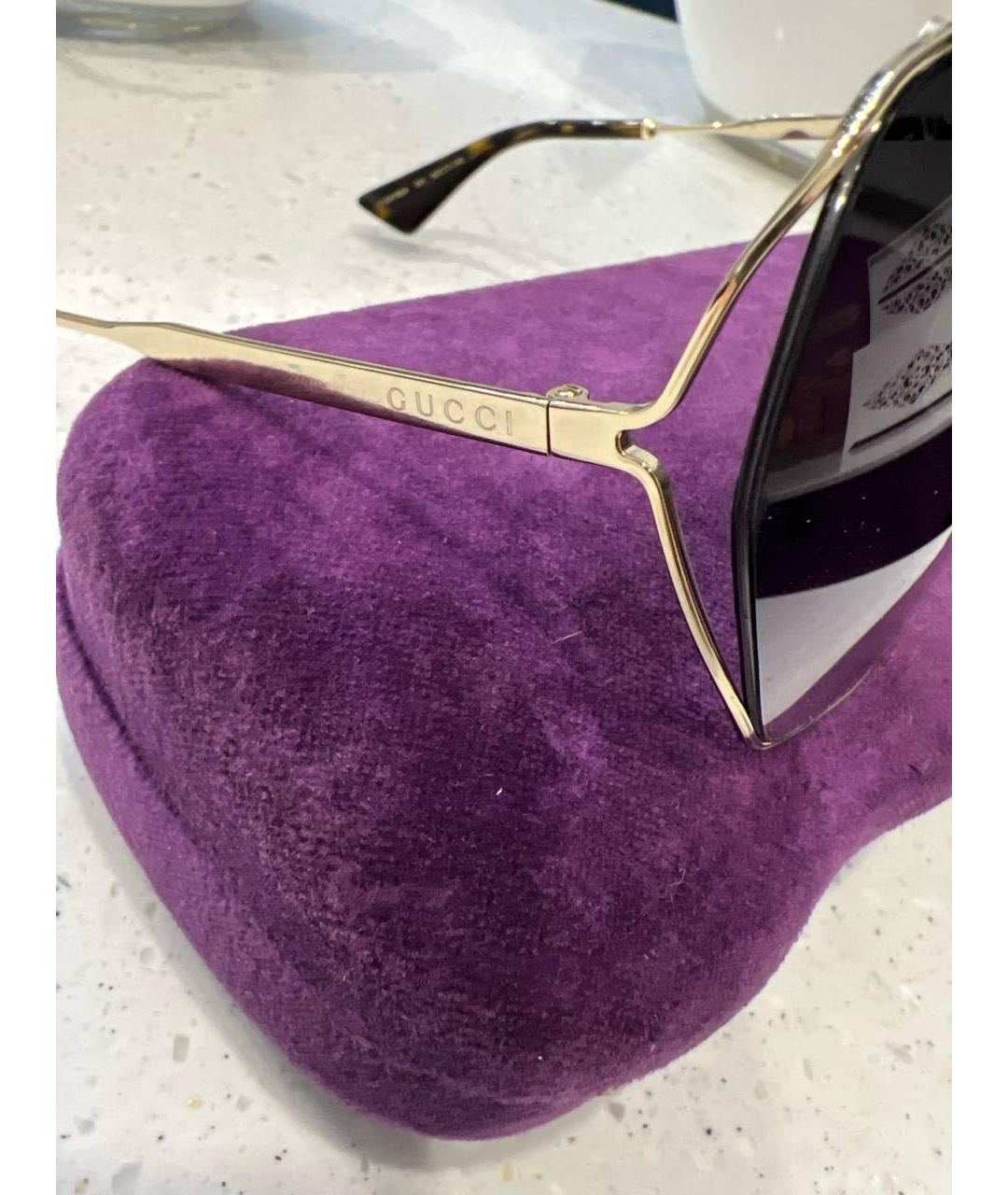 GUCCI Золотые металлические солнцезащитные очки, фото 2