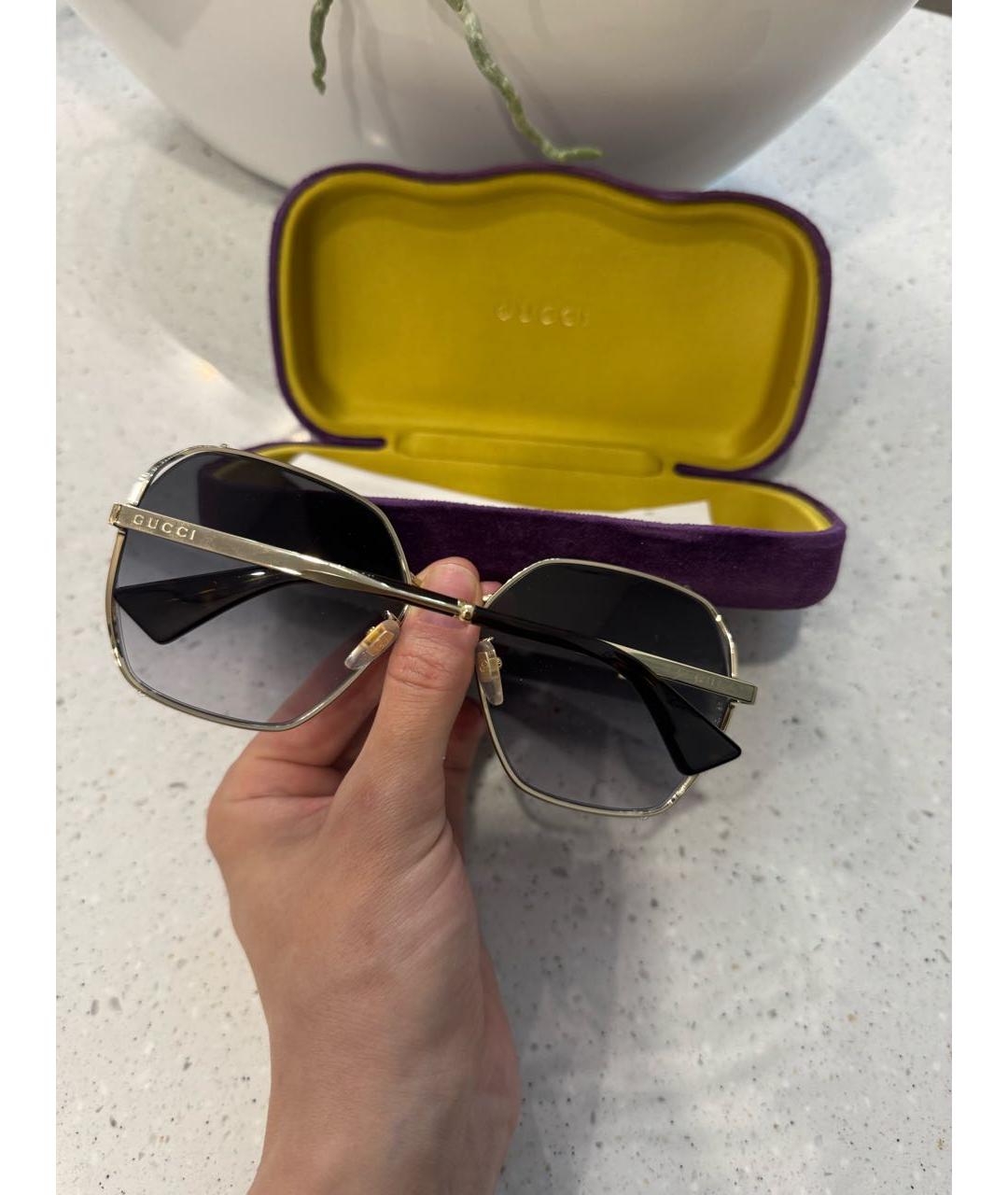 GUCCI Золотые металлические солнцезащитные очки, фото 3